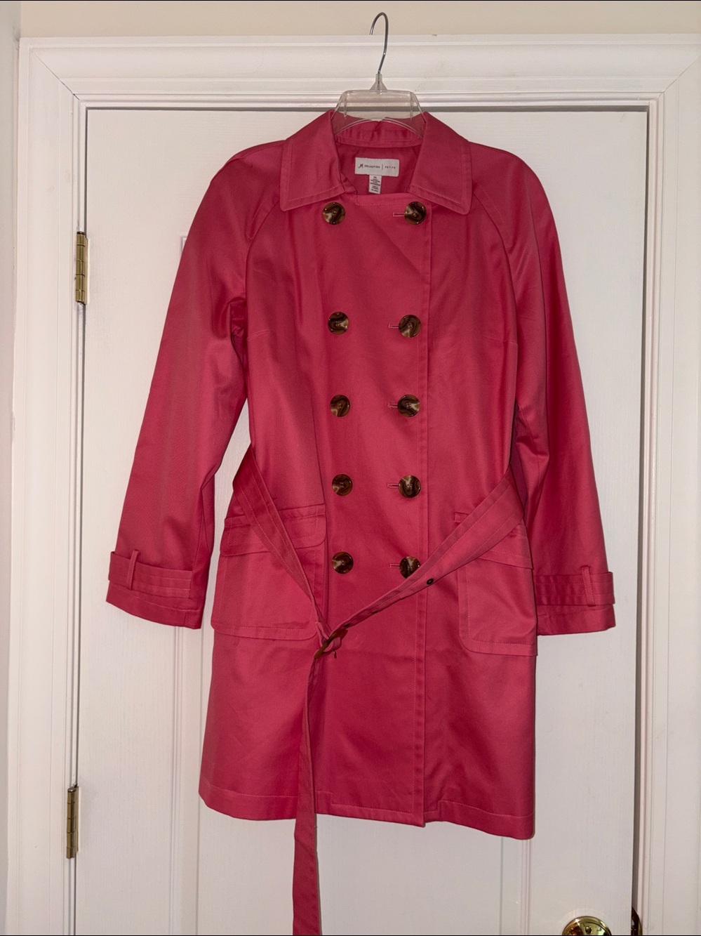 JM Collection Double-Breasted Rose Pink Trench Coat